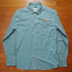 Diesel Teal Checkered Button Down Shirt